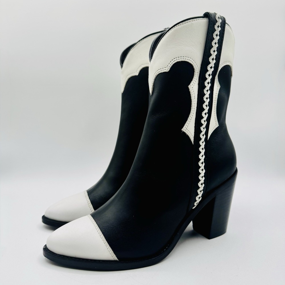 Lucchese Michelle Boots Women's Size 7.5 Black‎ White Leather - Picture 9 of 16